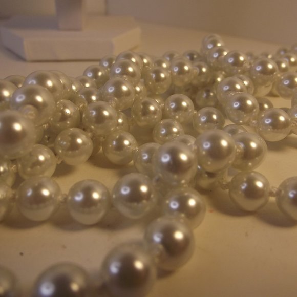 Long Hand Knotted Strand of Glass Faux Pearls - Picture 5 of 7